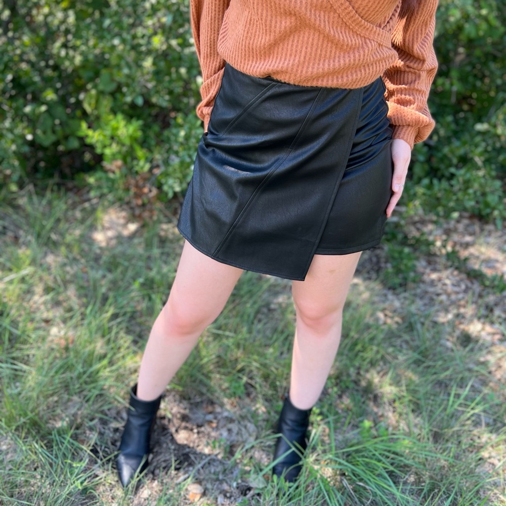 Faux leather black wrap skirt